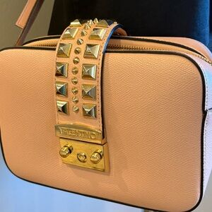 Valentino Melodie Pink Leather Studded Crossbody Bag with Gold Trim